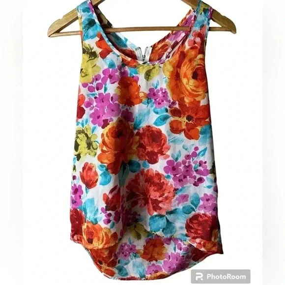 6.$20. U2B FLORAL TANK TOP BACK zipper tropical Bahamas boho vacation - Picture 1 of 4